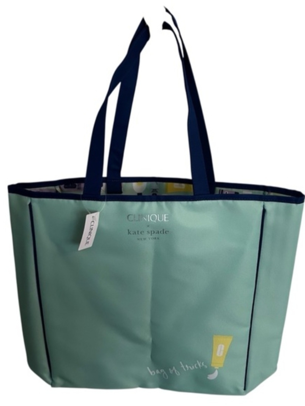 Clinique x Kate Spade Mint Green Tote Bag with Navy Handles